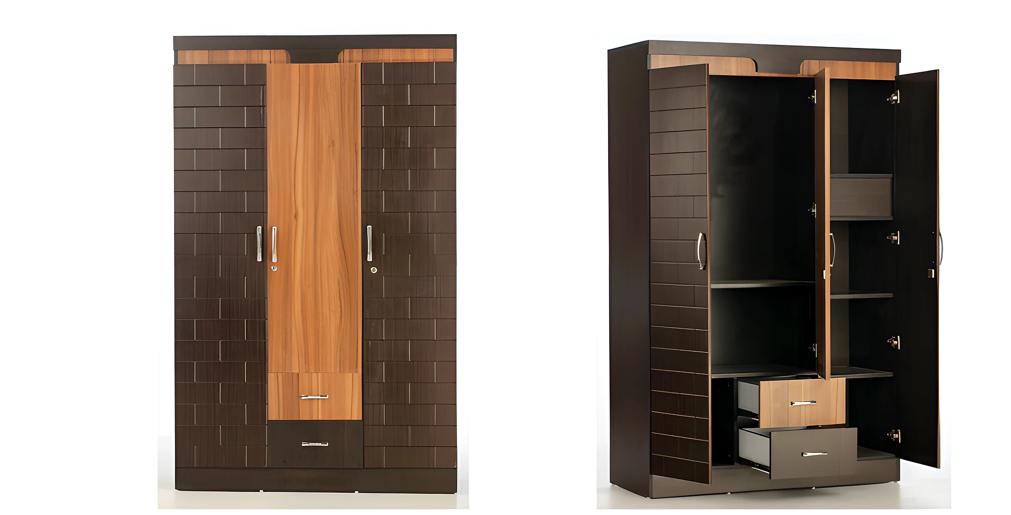 194 Teak Embossed 3 Door Wardrobe (1950X520X1200)