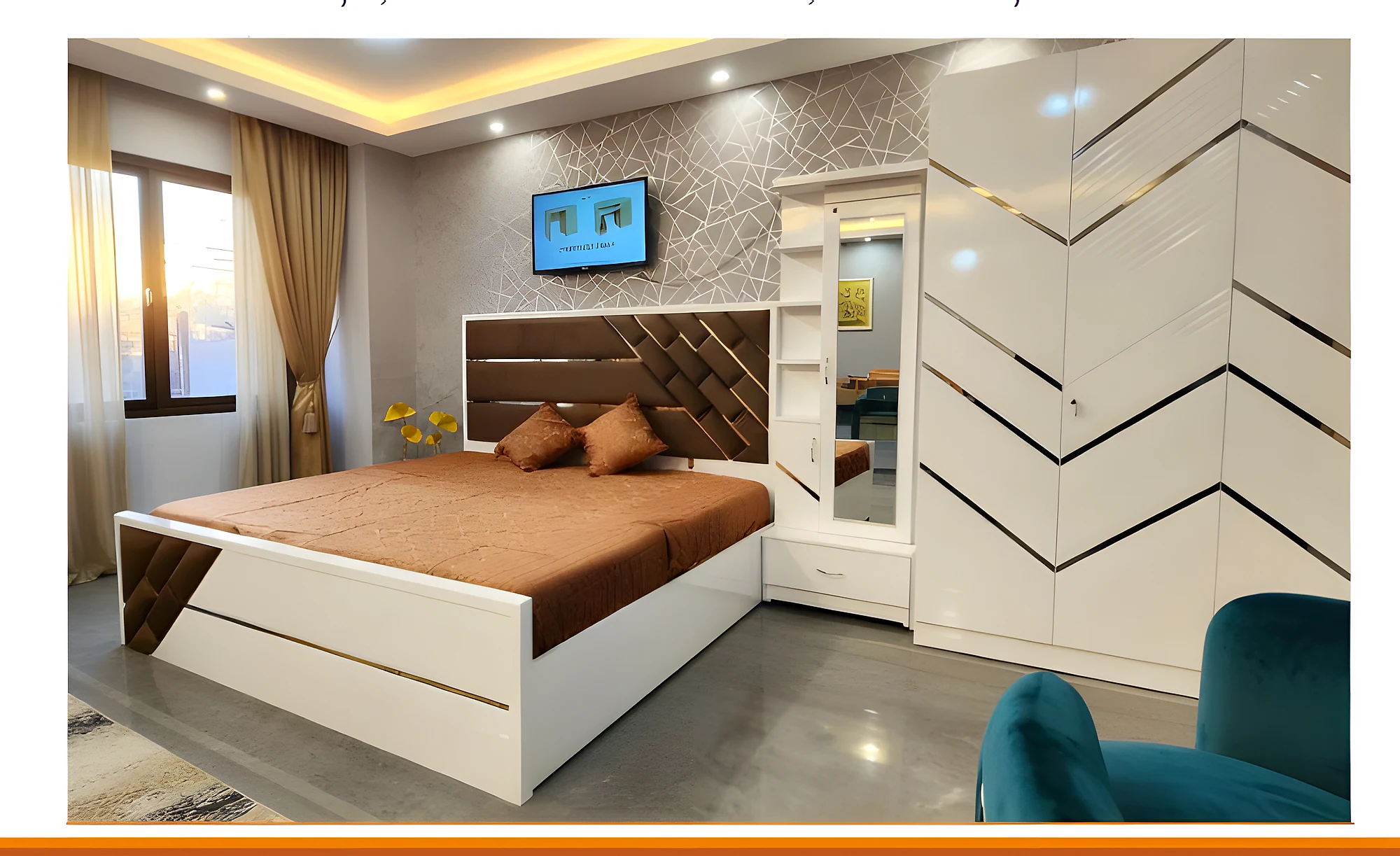 Adura King Bed Room Set (MDF High Gloss Duco)
