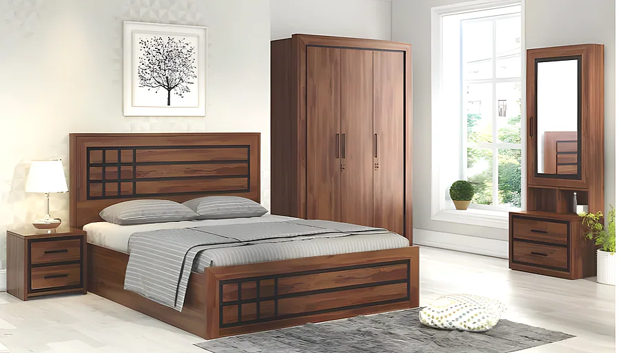 Boston King Bed Set with 3 Door Wr