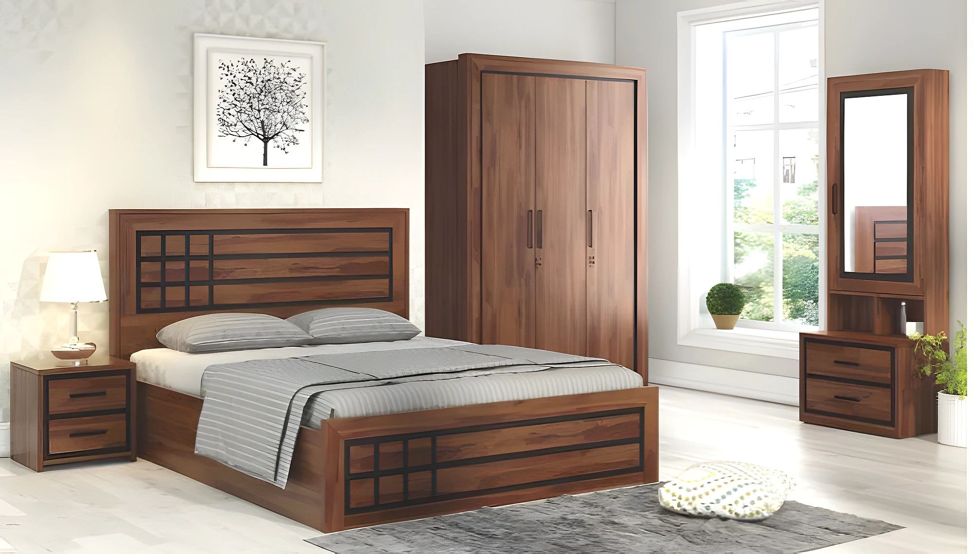 Boston Queen Bedset with 3 Door Wr