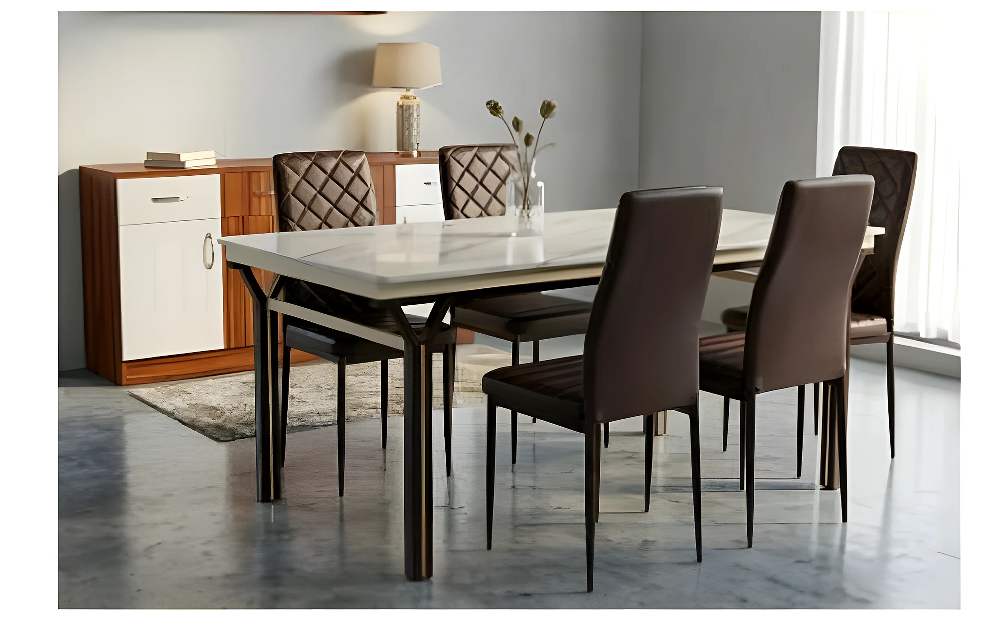 C-68/IK-645 Marble Dining Table Set (1+4)