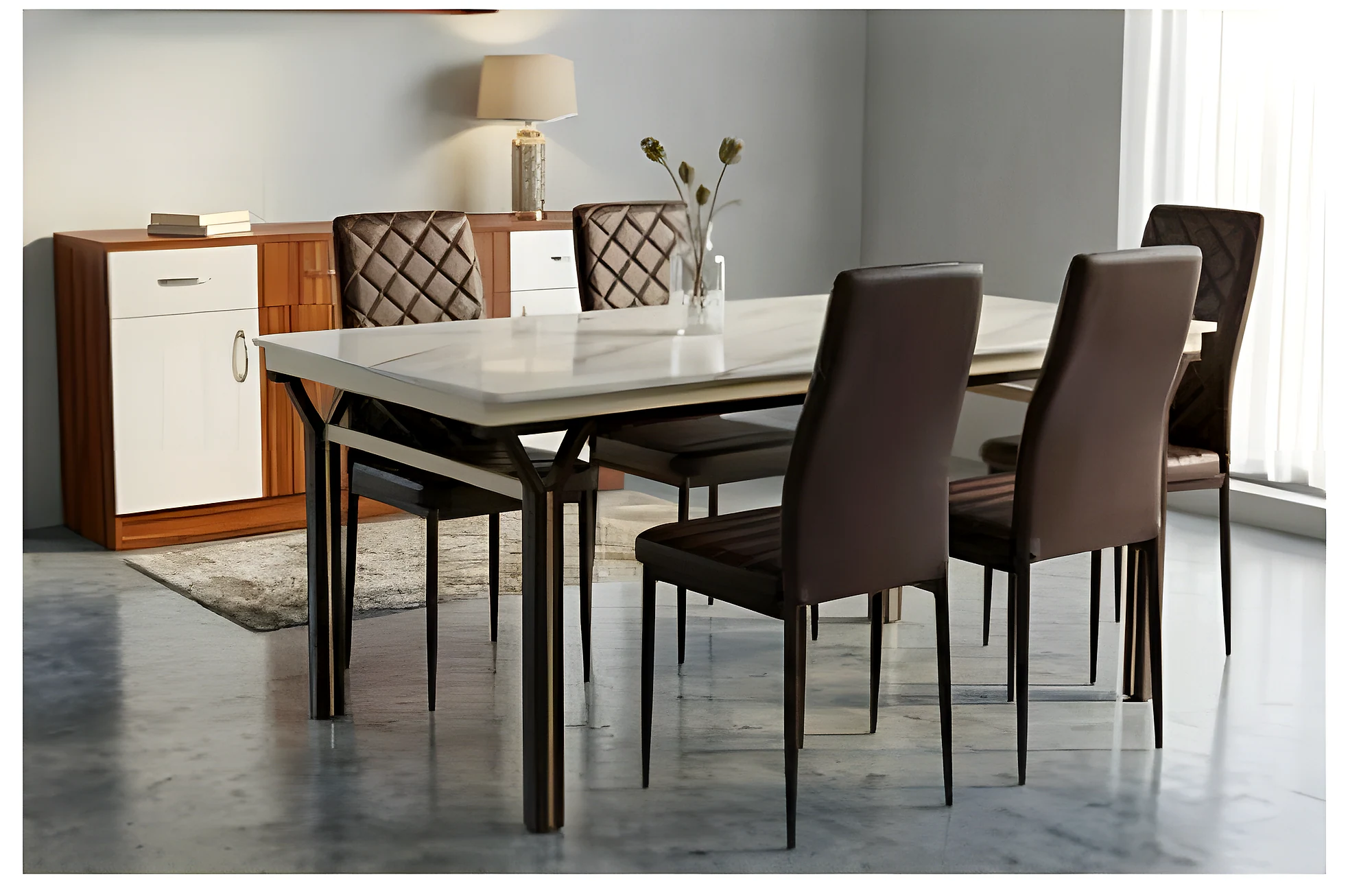 C-68/IK-645 Marble Dining Table Set (1+6)