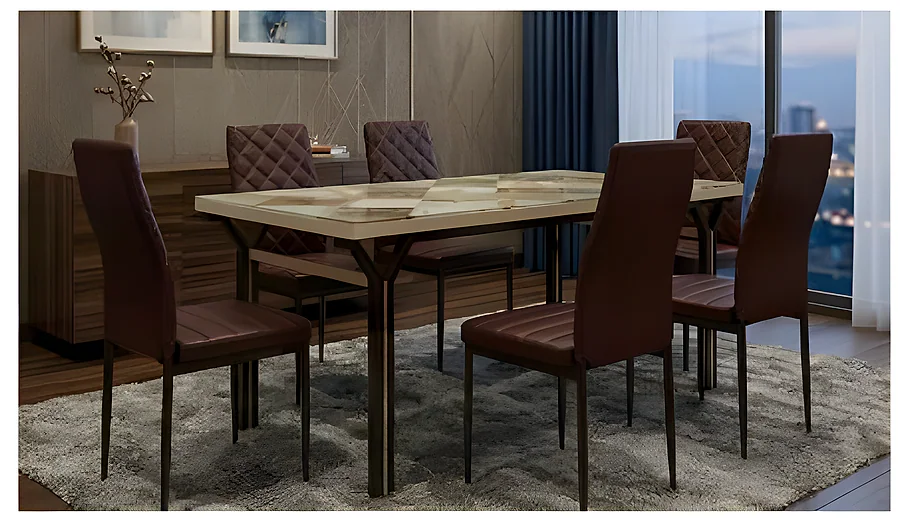 C-68 Only Glass Top Dining Table 6 Seater