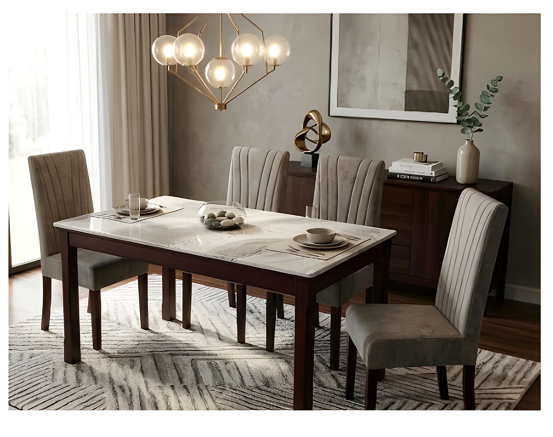 DT-10/IK-129 Marble Dining Set (1+4)