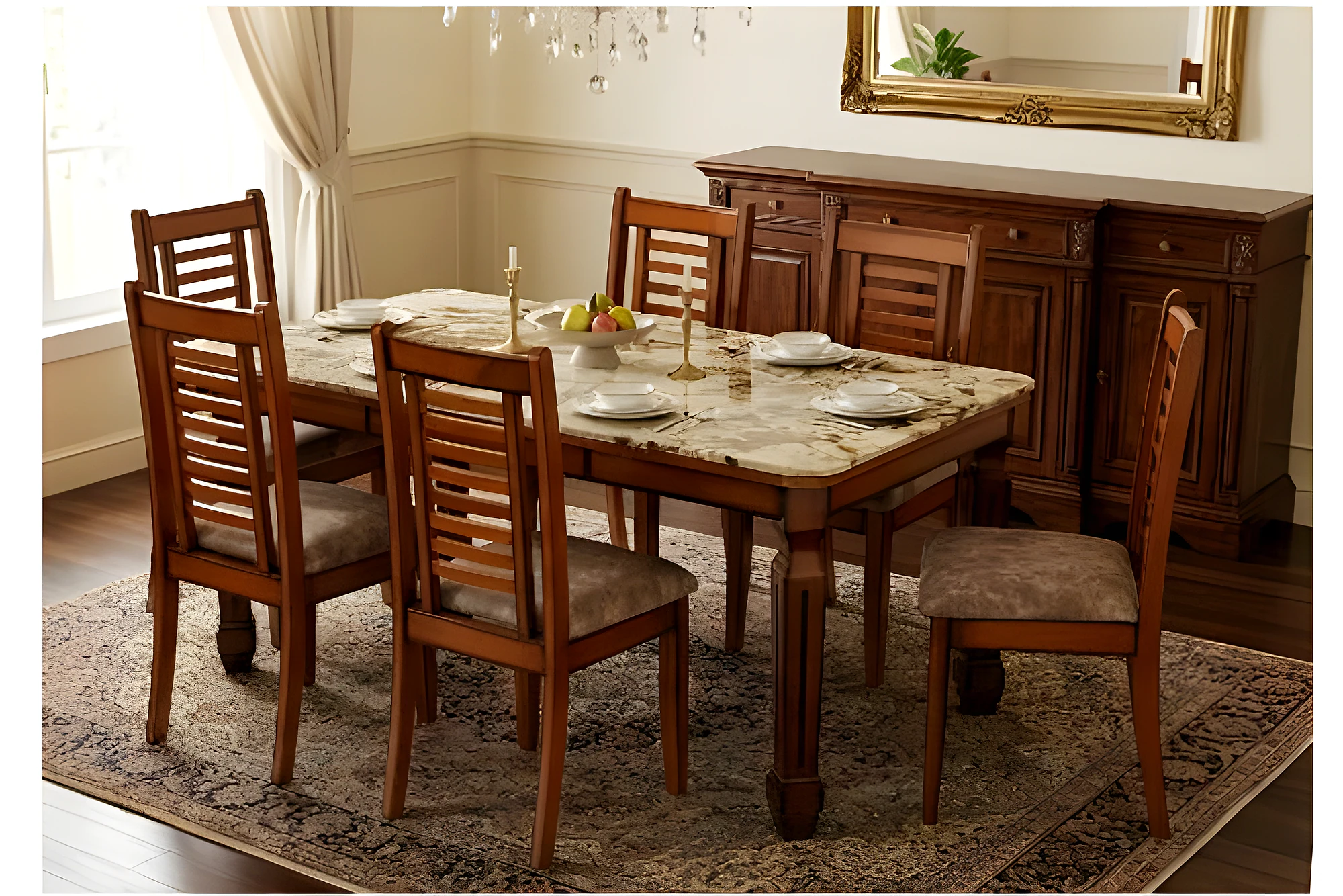 DT-7 (1+4) Seater Marble Top Dining Set