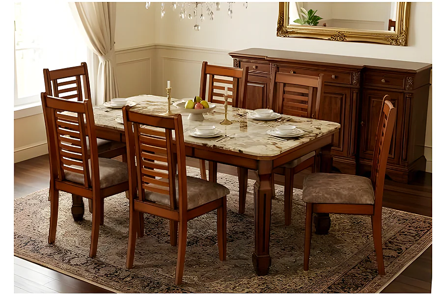 DT-7 (1+6) Seater Marble Top Dining Set