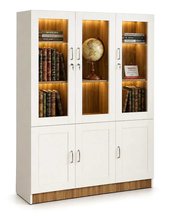 Ebony (White) 3 Door Book Shelf