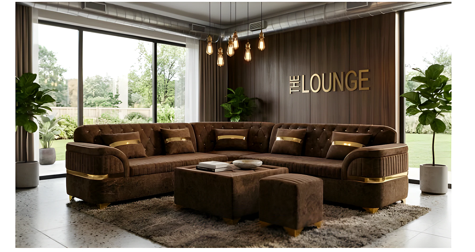 IK-145L Corner Sofa Set with Center Table & 2 Puffy