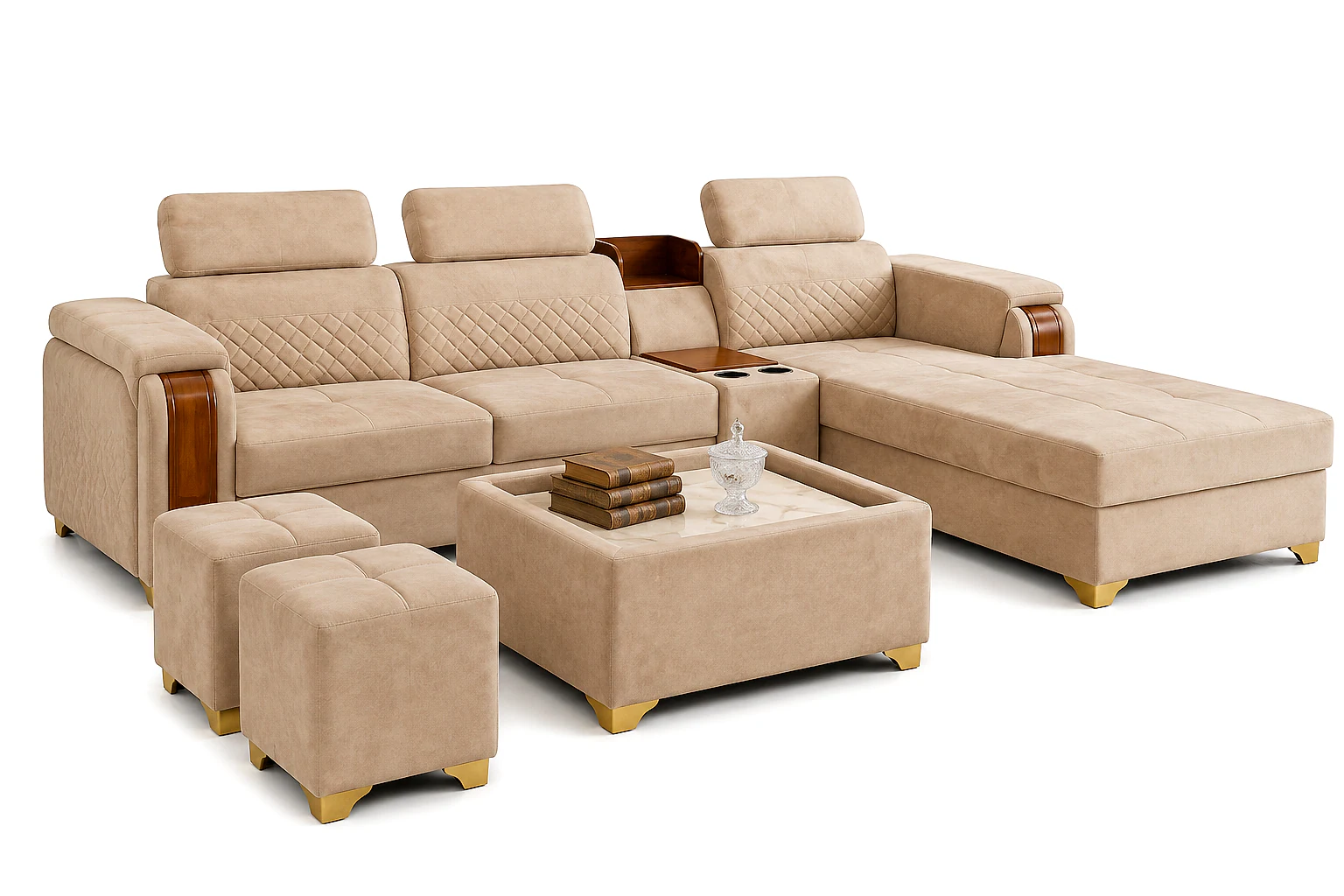 IK-149 Corner Sofa Set with Center Table & 2 Puffy