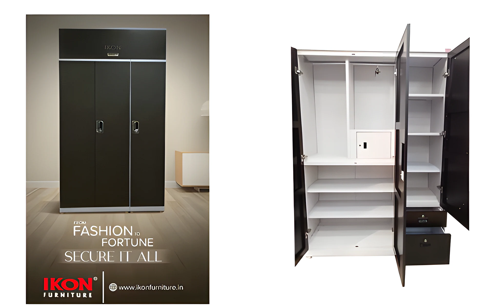 IK-524 Eco 3 Door Dresser Almirah with Loft
