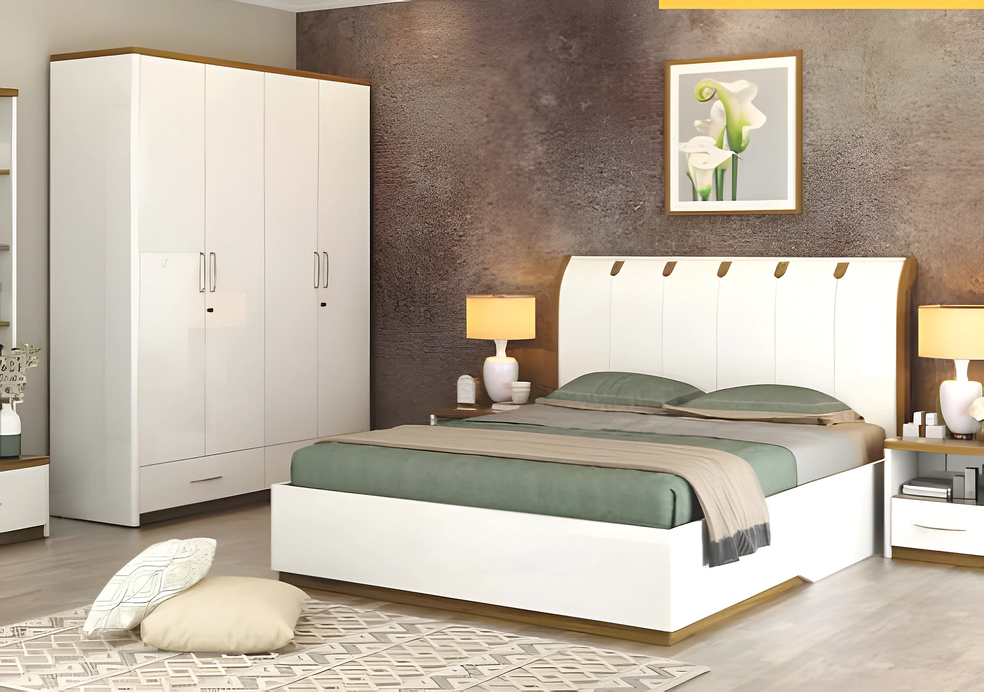 Jupiter King Bed Set with 4 Door Wardrobe