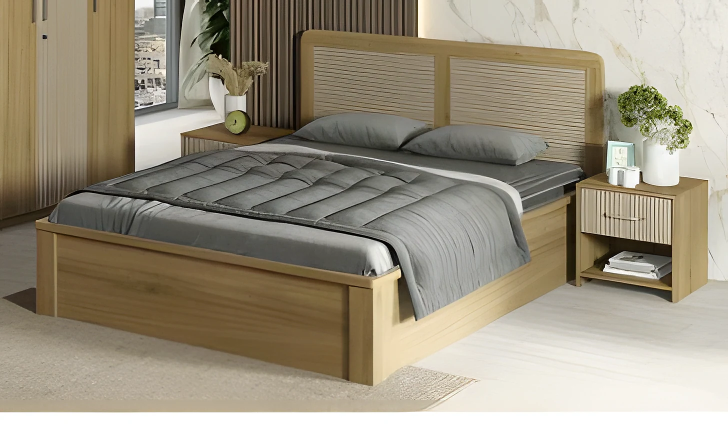 Cleo King Bed 3 4TH Lift on Storage-Santana Oak & Bamboo Flute