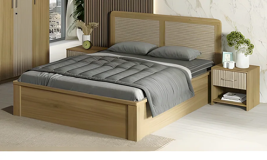 Cleo King Bed 3 4TH Lift on Storage-Santana Oak & Bamboo Flute