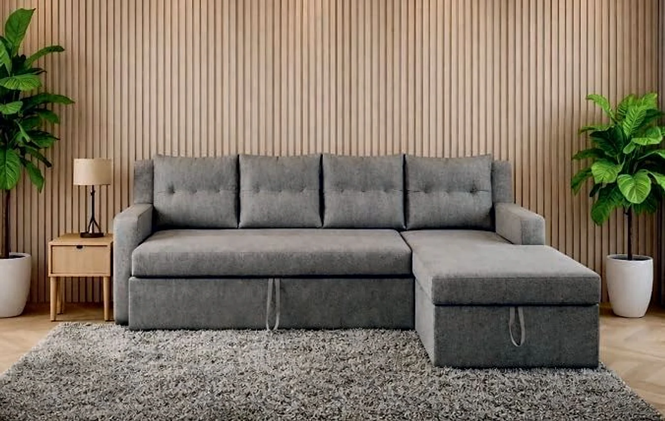 Liza Sofa Cum Bed — L-Shape (3 + Lounger, with storage)