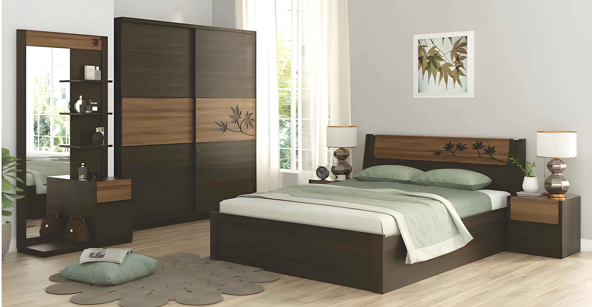 Maple King Bed Set ( with 3 Door Wr )