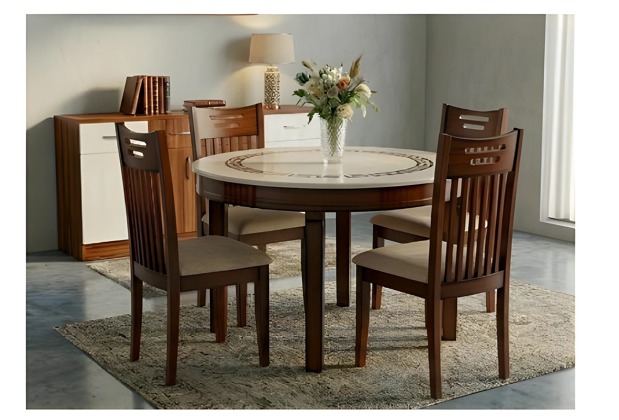 Metro Round (1+4) Seater Dining Set (Indo-Italian Top)
