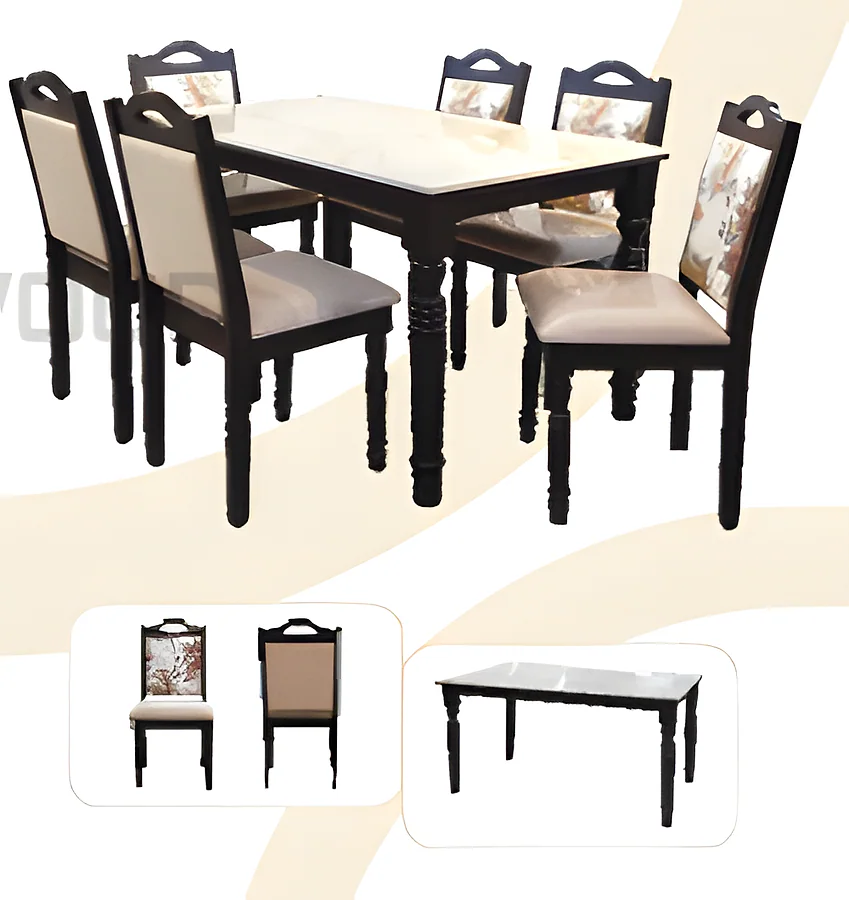 Nyasa 1+6 Dining Set (6036) - Table with Composite Italian Marble Top