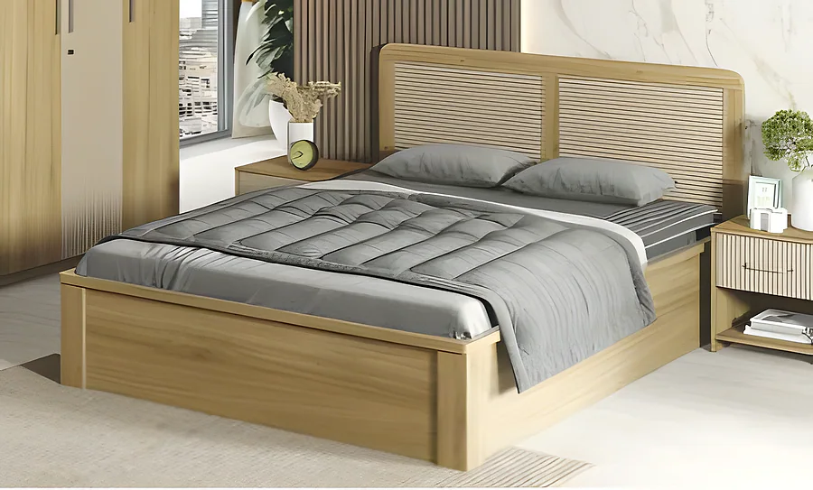 Cleo Queen Bed 3/4TH Lift on Storage-Santana Oak & Bamboo Flute